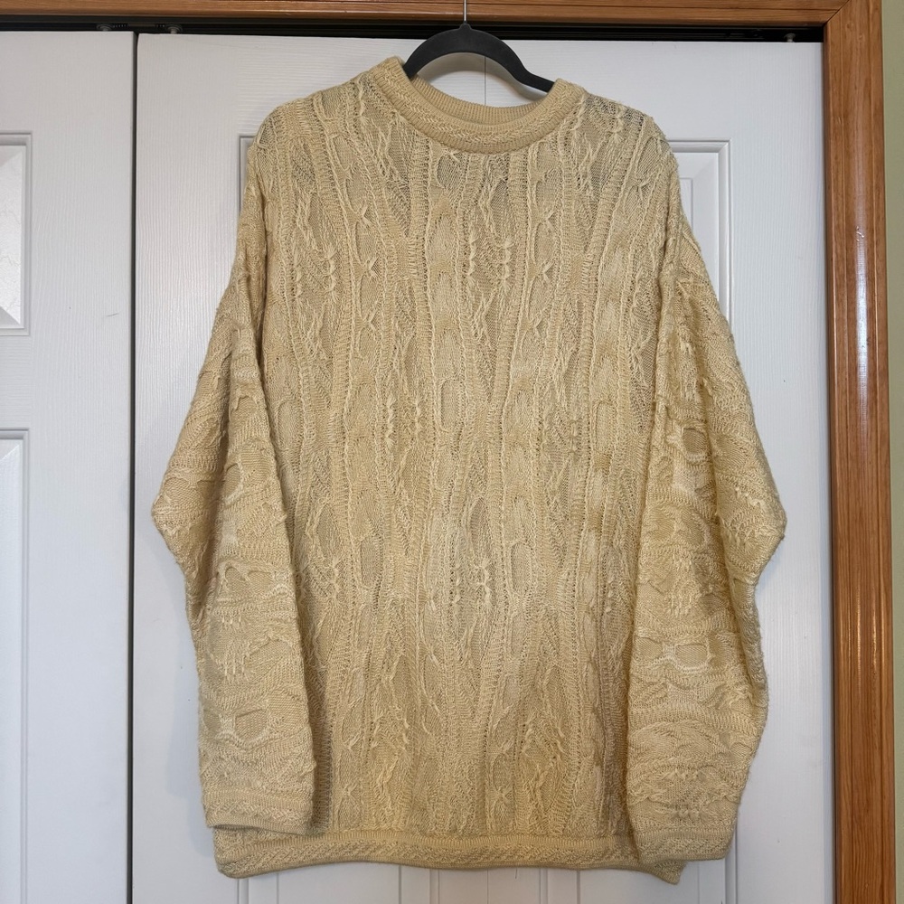 Men's Cream Cable Knit Crewneck Sweater